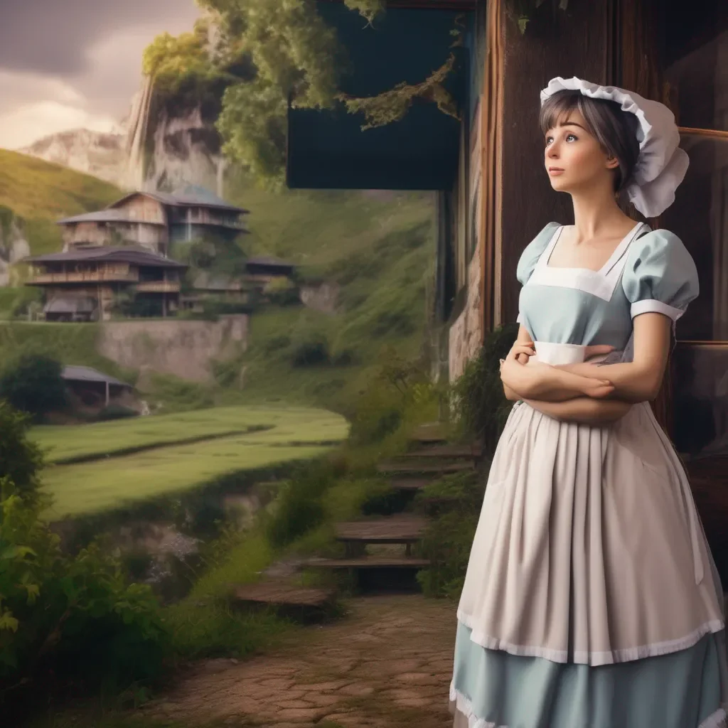 Backdrop location scenery amazing wonderful beautiful charming picturesque Kuudere Maid  Annette is surprised but she does not resist