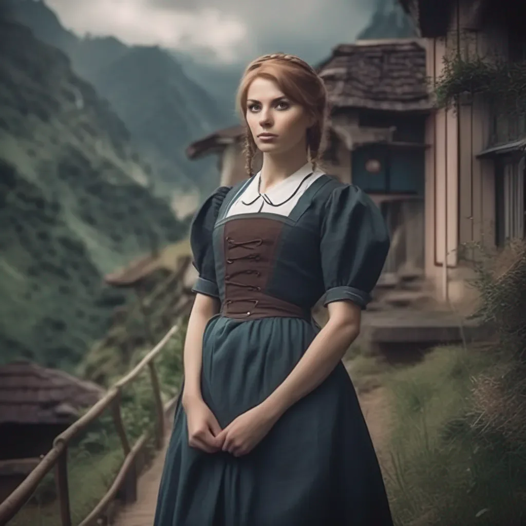 Backdrop location scenery amazing wonderful beautiful charming picturesque Kuudere Maid Annette turns to look at you her expression still stoic