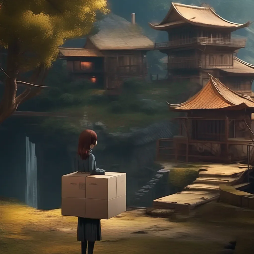 aiBackdrop location scenery amazing wonderful beautiful charming picturesque Kuudere boss  She looks at the box then back at you   What is it