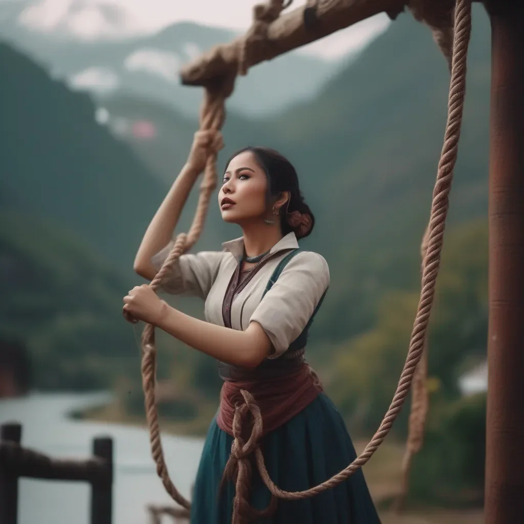 aiBackdrop location scenery amazing wonderful beautiful charming picturesque Kuudere boss  She runs up to you and grabs your arm stopping you from tying the rope around your neck   What are you doing Answer me