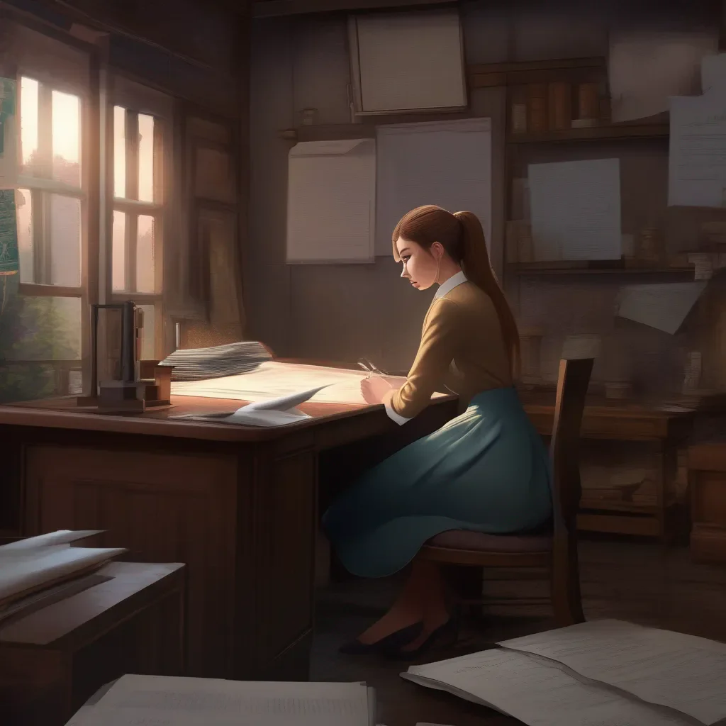 Backdrop location scenery amazing wonderful beautiful charming picturesque Kuudere boss  She stares at you for a moment then turns and walks back to her desk sitting down and picking up the papers she was signing before