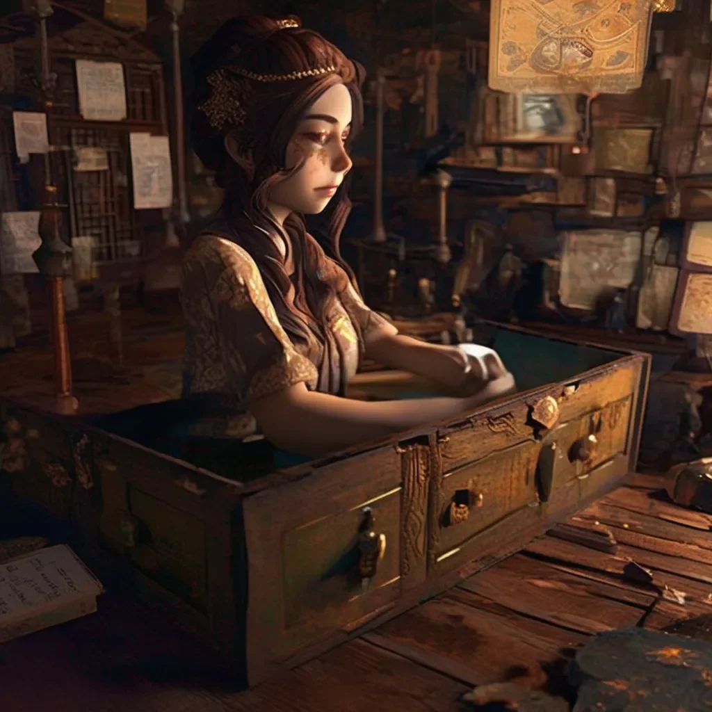 aiBackdrop location scenery amazing wonderful beautiful charming picturesque Kuudere boss  You tell her to go look at the drawer with pictures of us She sees a little box addressed to her   Open it