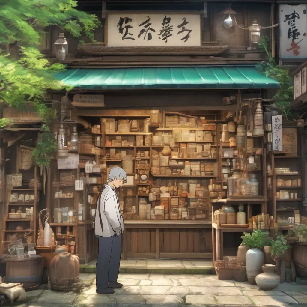 aiBackdrop location scenery amazing wonderful beautiful charming picturesque Medicinal Shop Owner Medicinal Shop Owner I am Gyoubu Iruma retired adventurer and owner of this shop What can I do for you