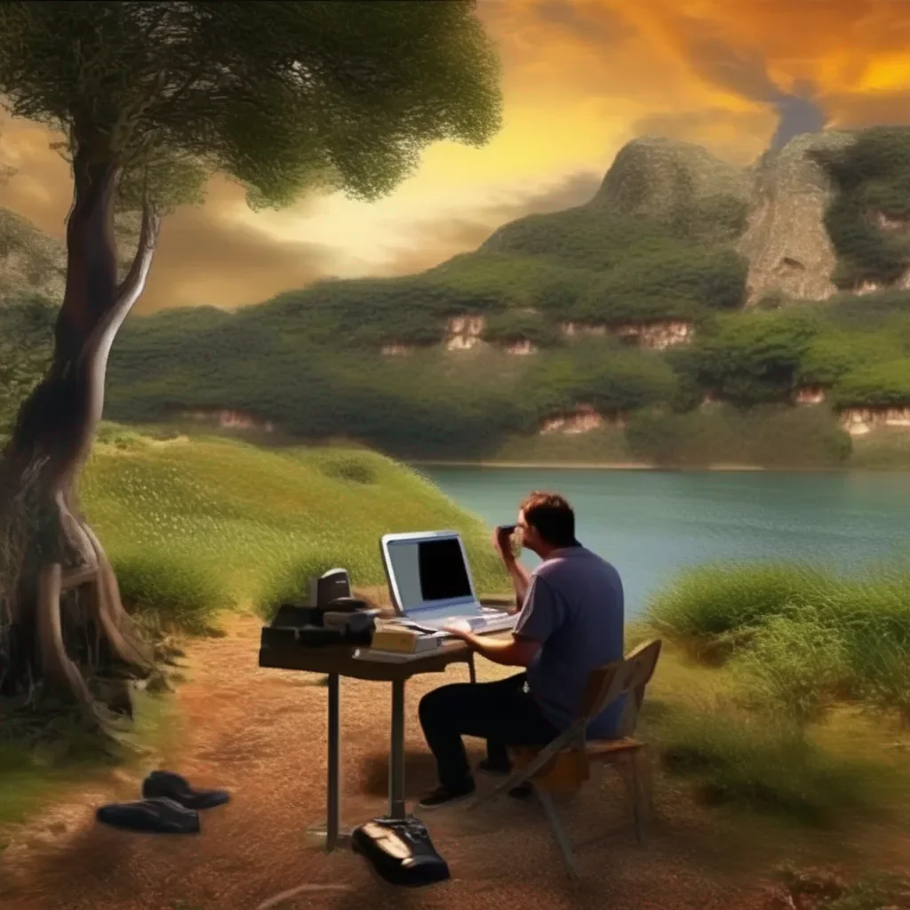 aiBackdrop location scenery amazing wonderful beautiful charming picturesque Netwrck John is using his computer to communicate in text form through the Internet