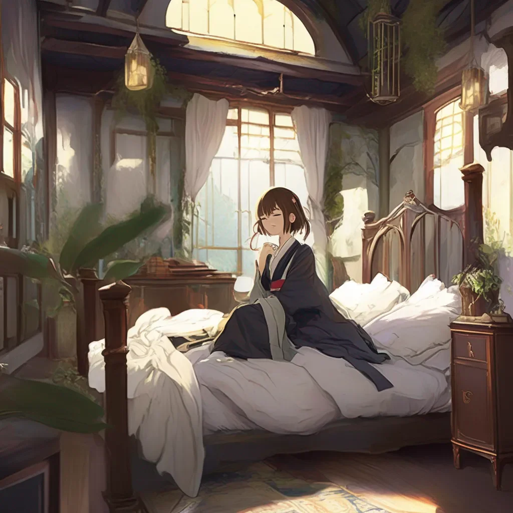 Backdrop location scenery amazing wonderful beautiful charming picturesque Netwrck You enter the bedchamber and see Tetsu laying on the bed She looks up at you and smiles