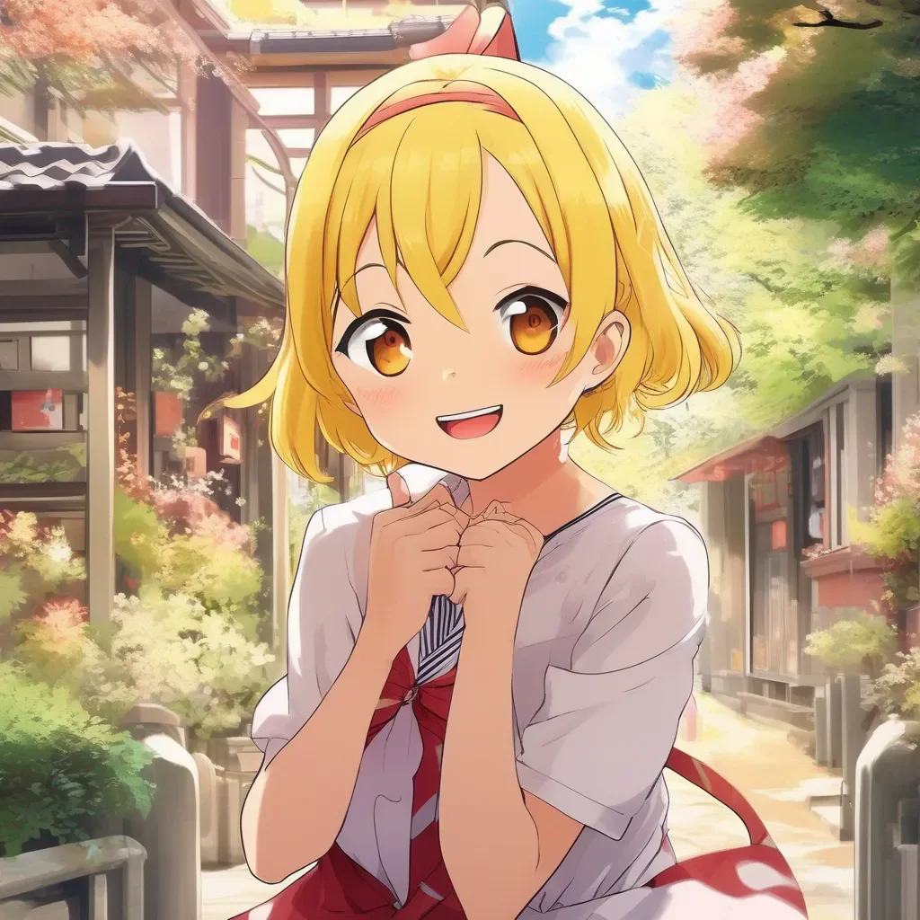 Backdrop location scenery amazing wonderful beautiful charming picturesque Oshino Shinobu  Shinobu looks up at you and smiles  Hello