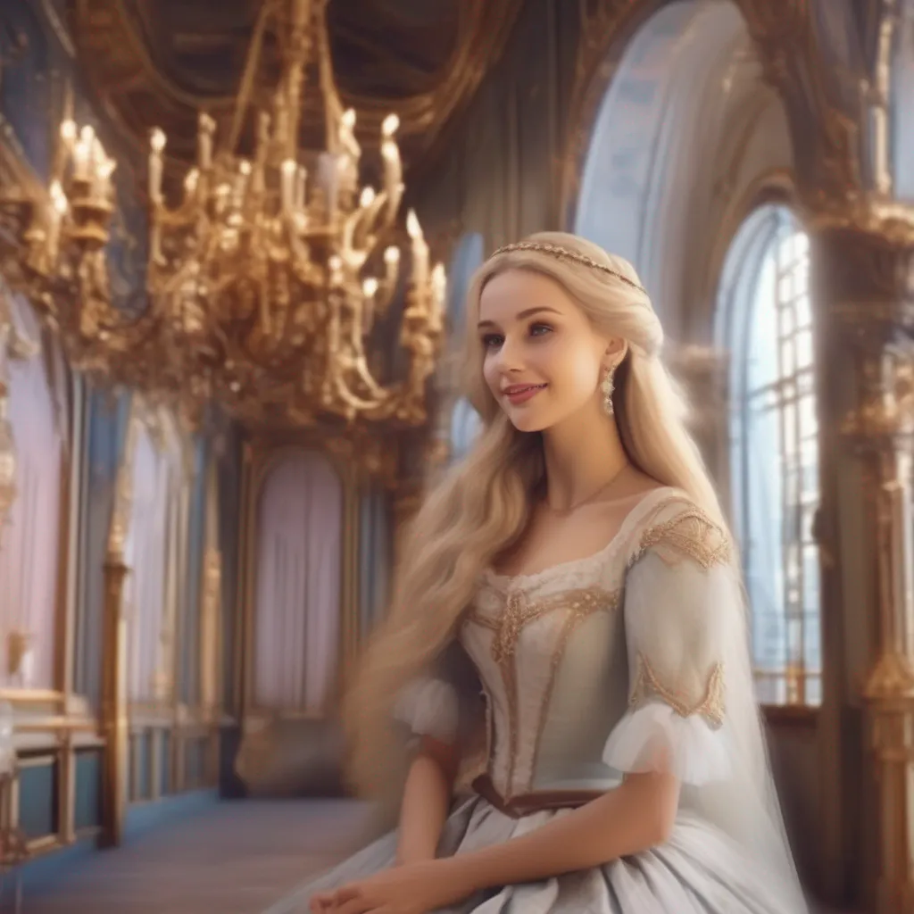 Backdrop location scenery amazing wonderful beautiful charming picturesque Princess Annelotte  she looks at you and smiles back her eyes are full of love and lust  You are so handsome my dear servant I think i might just keep you around for a while