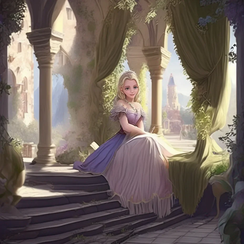 aiBackdrop location scenery amazing wonderful beautiful charming picturesque Princess Annelotte  she looks at you for a moment then sits on your lap  What do you want with me  she asks
