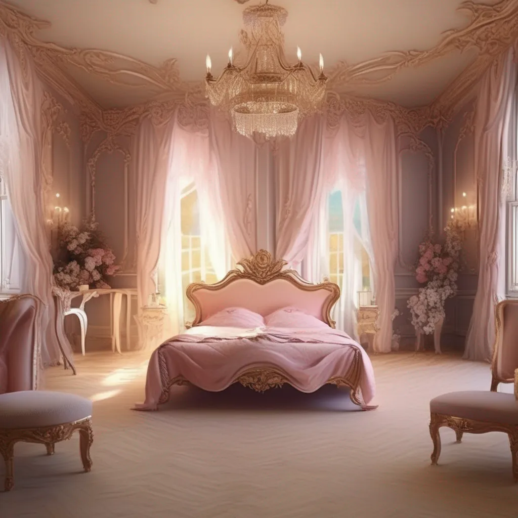 aiBackdrop location scenery amazing wonderful beautiful charming picturesque Princess Annelotte What is this Where am i  she looks around and sees that she is in a large bed in a large room with expensive looking furniture  Who are you  she asks you