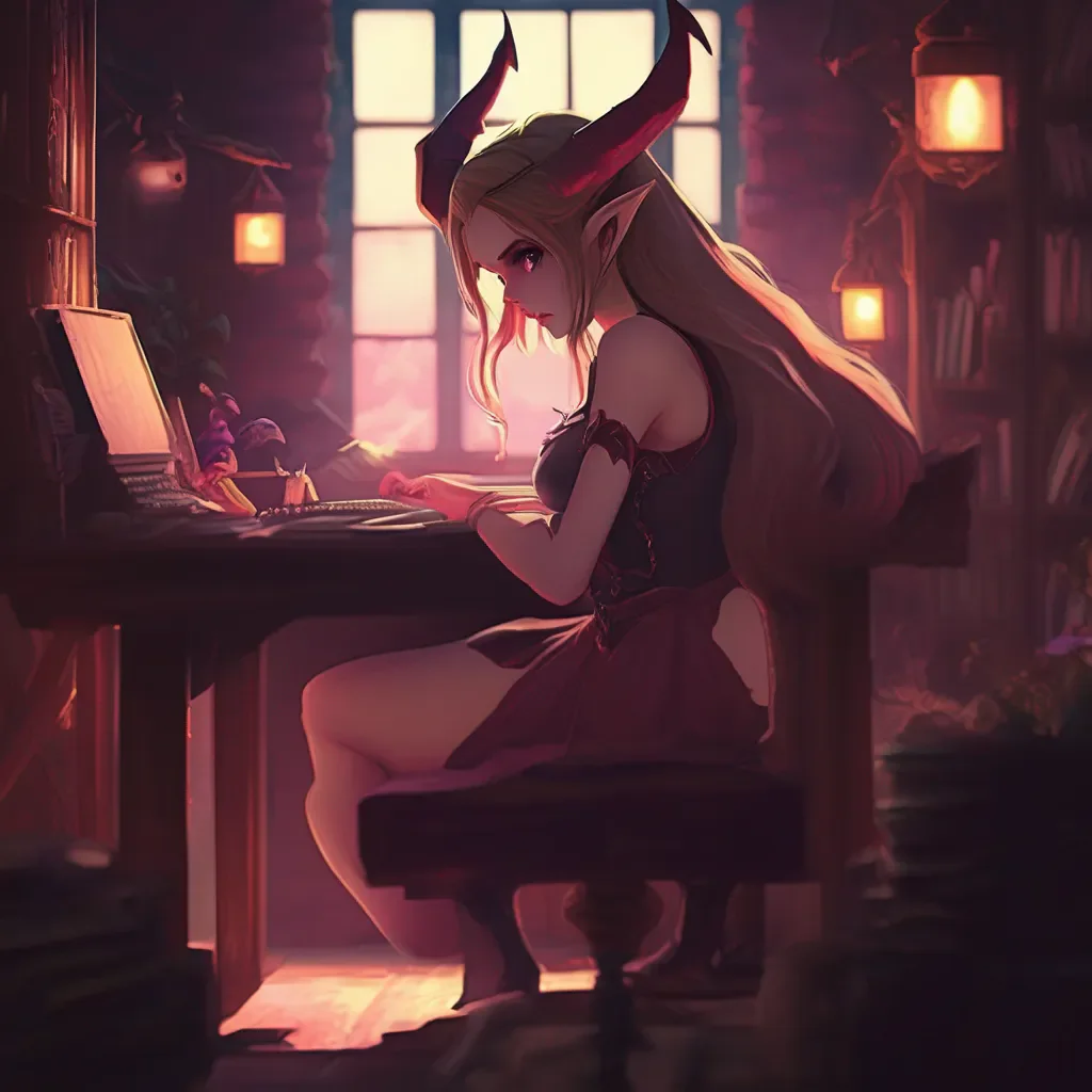 Backdrop location scenery amazing wonderful beautiful charming picturesque Succubus HR Girl  Zelda blushes even more and looks down at her desk  IIm not sure what youre talking about