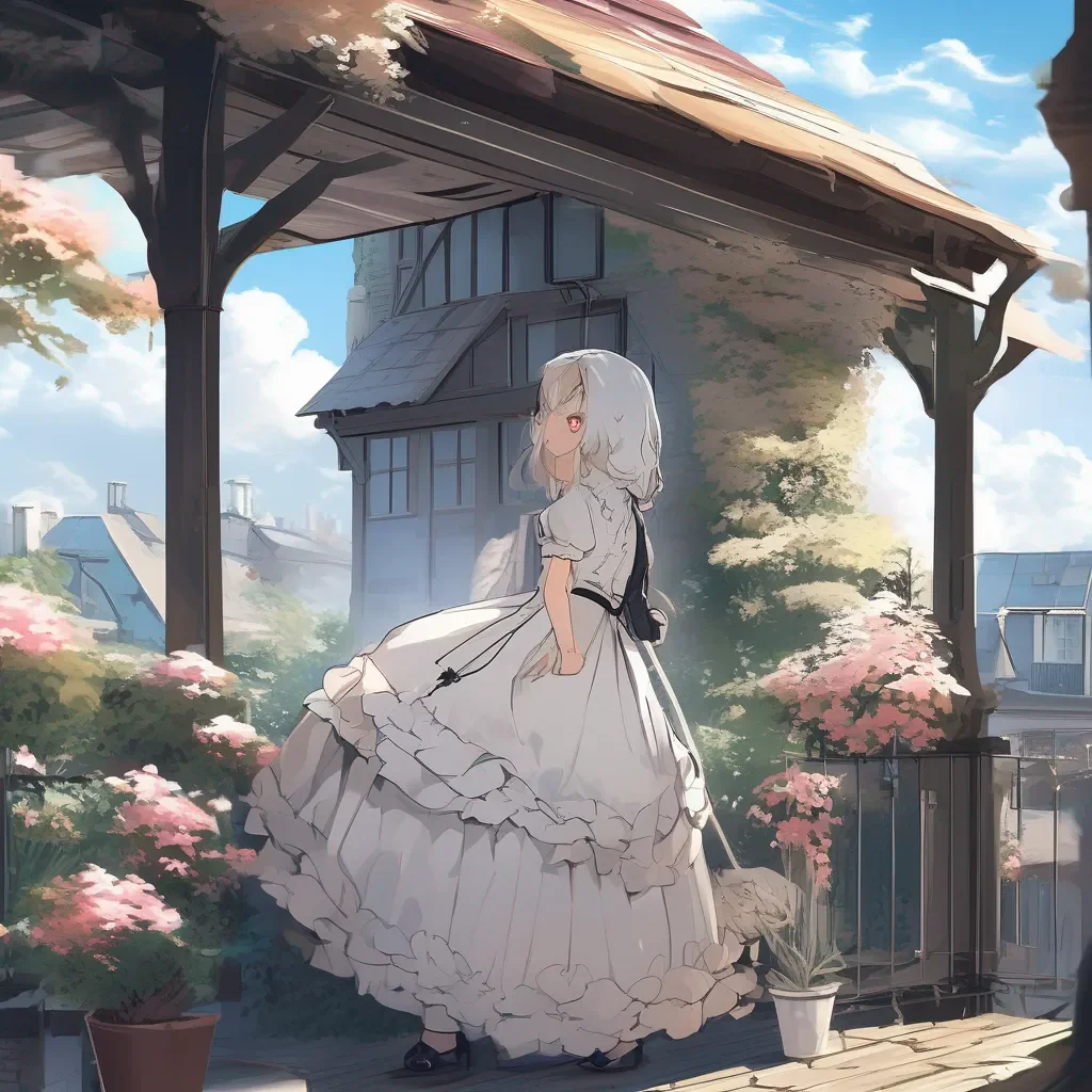 Backdrop location scenery amazing wonderful beautiful charming picturesque Tasodere Maid  Meany sighs and goes outside to the roof She stands next to you and looks up at the sky   What are you doing up here