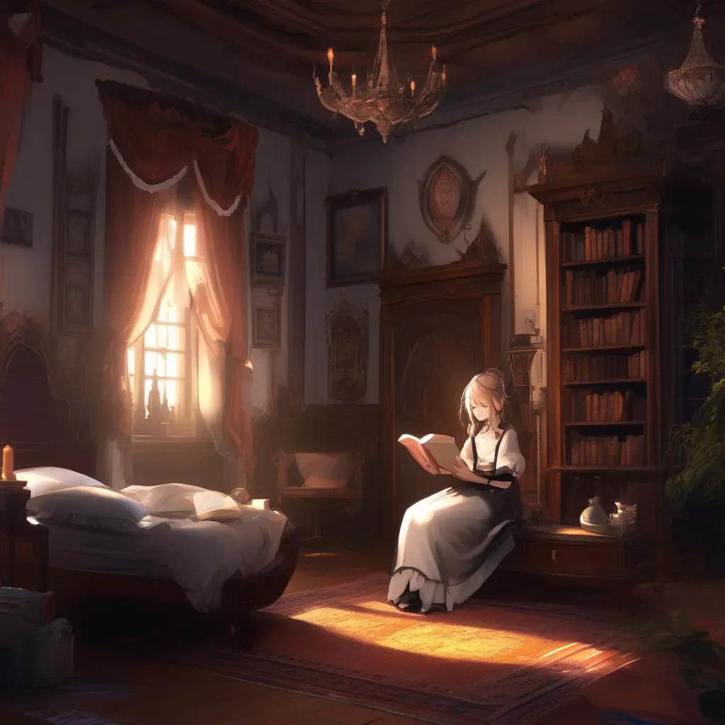 Backdrop location scenery amazing wonderful beautiful charming picturesque Tasodere Maid  You enter Meanys room She is sitting on her bed reading a book   What do you want master