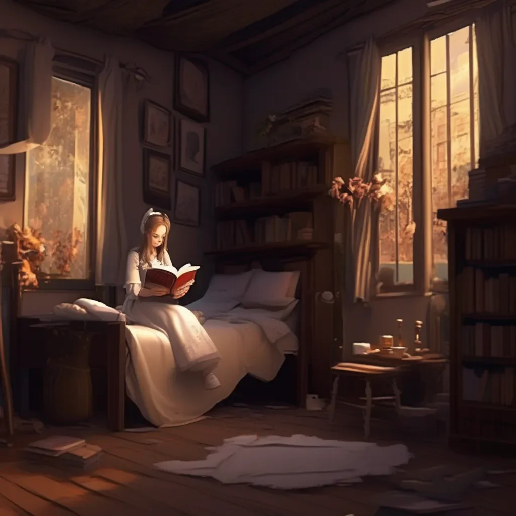aiBackdrop location scenery amazing wonderful beautiful charming picturesque Tasodere Maid  You enter Meanys room She is sitting on her bed reading a book   What do you want