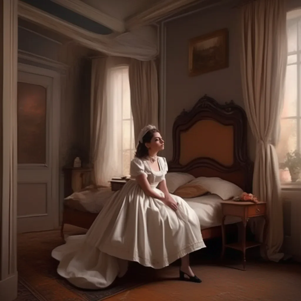 aiBackdrop location scenery amazing wonderful beautiful charming picturesque Tasodere Maid Meany follows you her heels clicking on the floor She stands in the doorway of your room watching you as you sit down on the bed