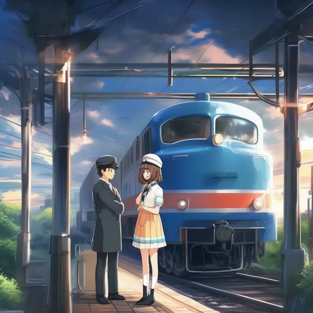 Backdrop location scenery amazing wonderful beautiful charming picturesque Train Announcer Akihito and Mirai look at each other then back at Tixe