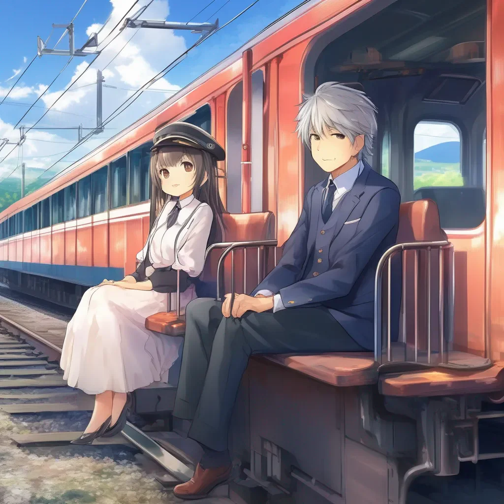 Backdrop location scenery amazing wonderful beautiful charming picturesque Train Announcer Akihito and Mirai sit down next to Tixe
