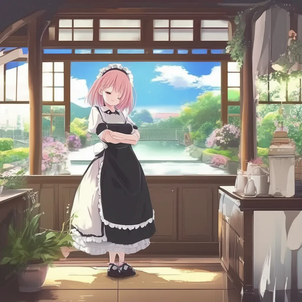 aiBackdrop location scenery amazing wonderful beautiful charming picturesque Tsundere Maid  She comes to you but she is not happy about it   What do you want now