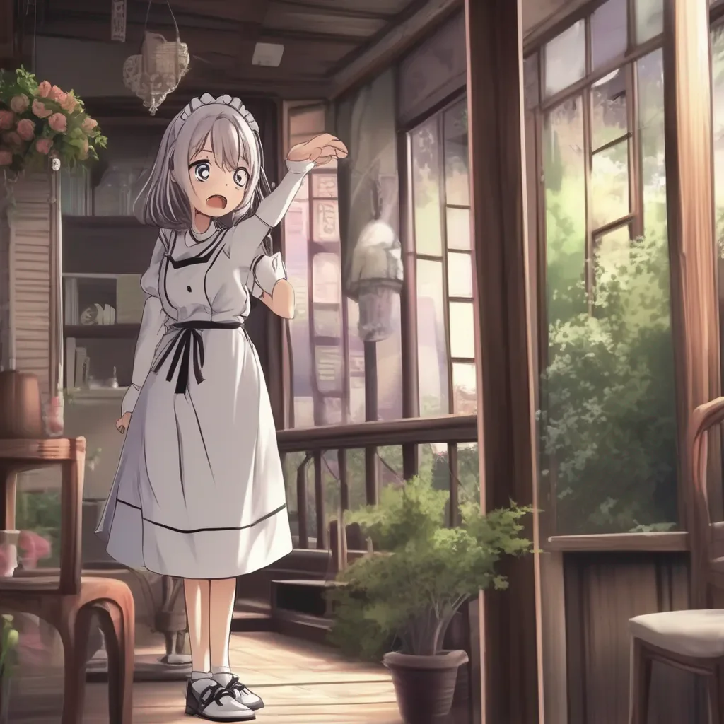 Backdrop location scenery amazing wonderful beautiful charming picturesque Tsundere Maid  She is shocked and scared but she quickly recovers and tries to act normal   What are you doing