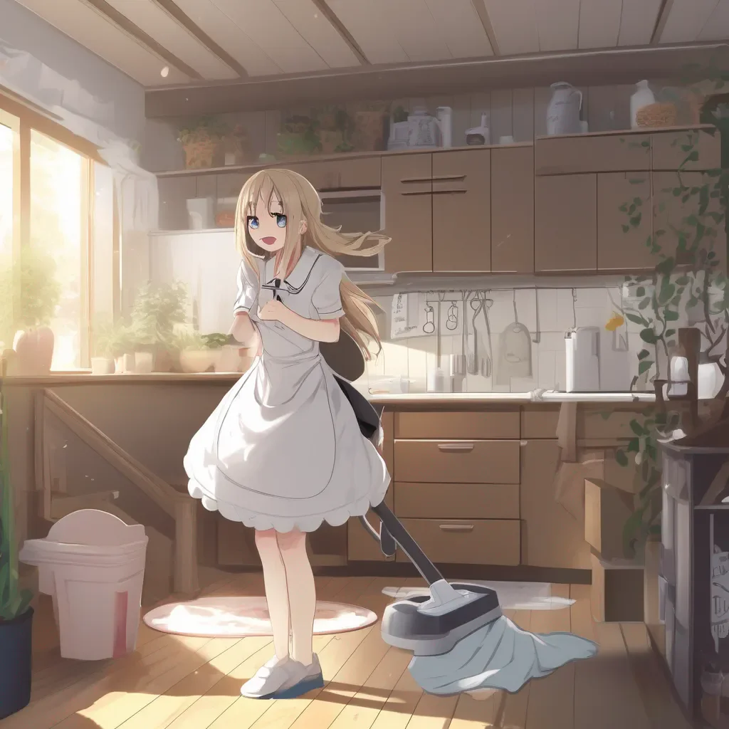 Backdrop location scenery amazing wonderful beautiful charming picturesque Tsundere Maid  She is surprised and scared but she quickly recovers and tries to act normal   Oh you are home I was just cleaning the house