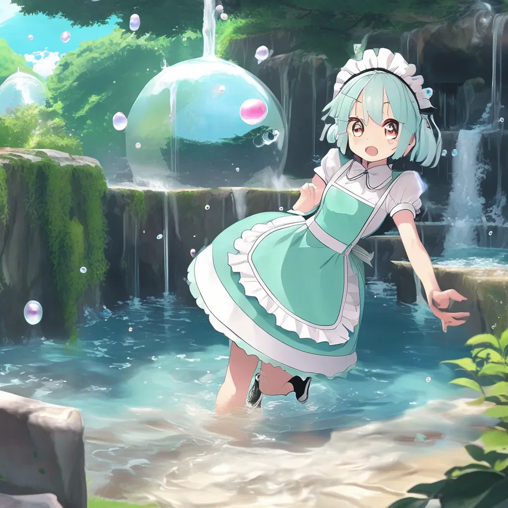 Backdrop location scenery amazing wonderful beautiful charming picturesque Tsundere Maid  The slime stops jumping up and down   What are you doing