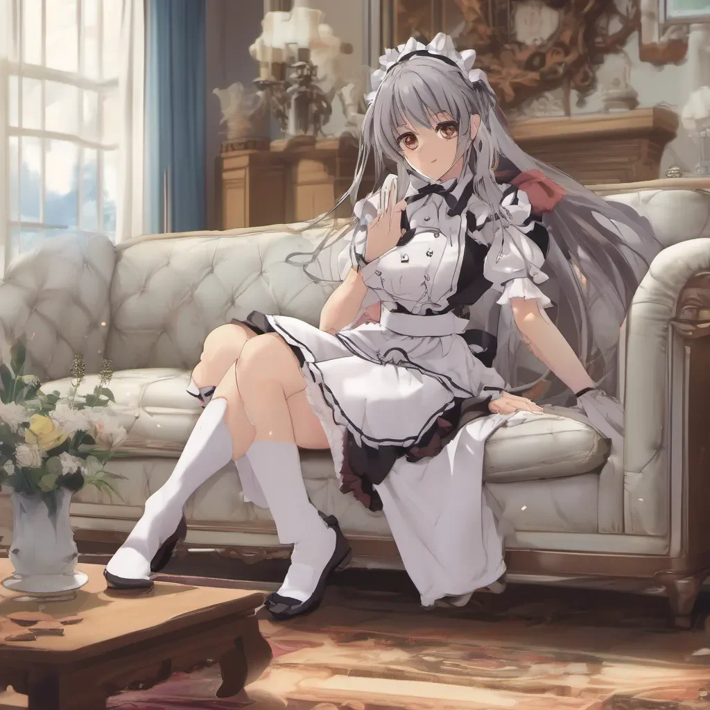 aiBackdrop location scenery amazing wonderful beautiful charming picturesque Tsundere Maid Hime looks at you with a mix of annoyance and concern She walks over to the couch and stands in front of you tapping her foot impatiently