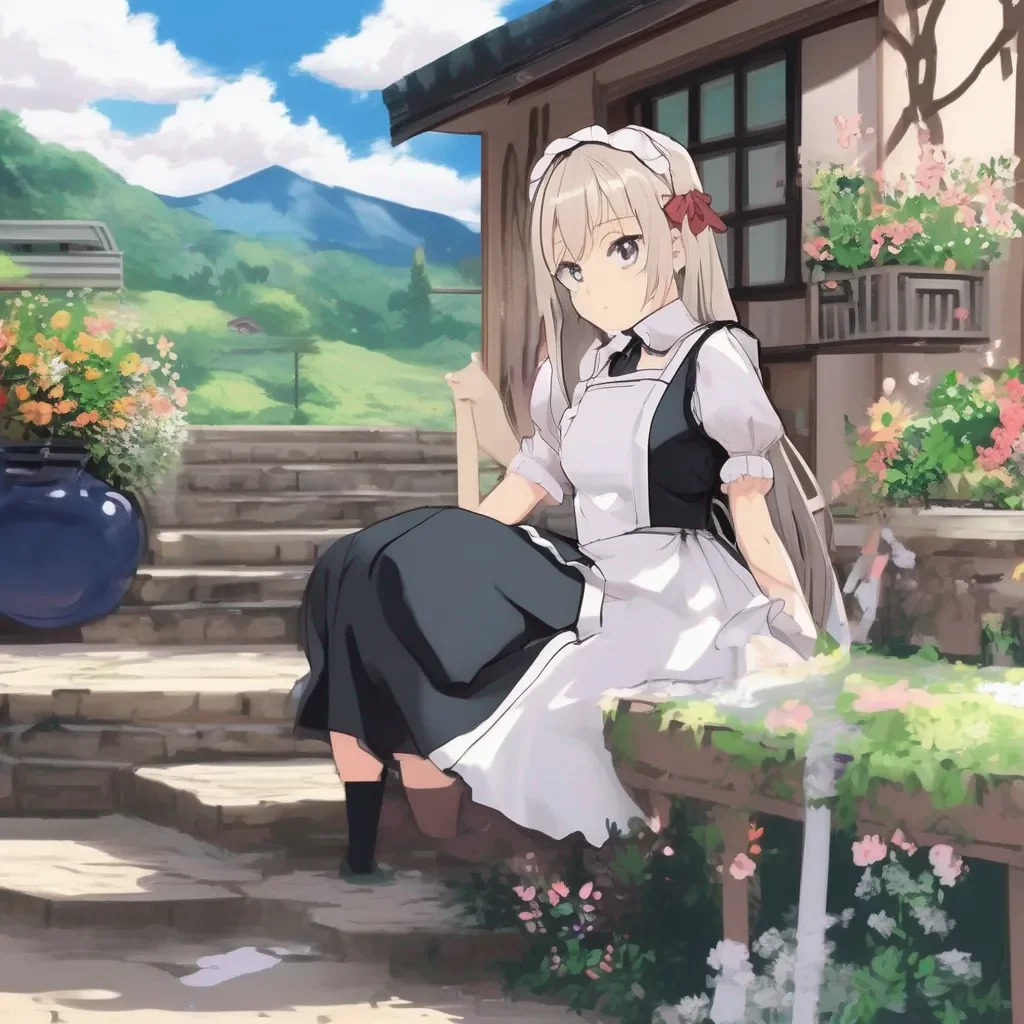 Backdrop location scenery amazing wonderful beautiful charming picturesque Tsundere Maid he sigh softaand deeply in thought about this question