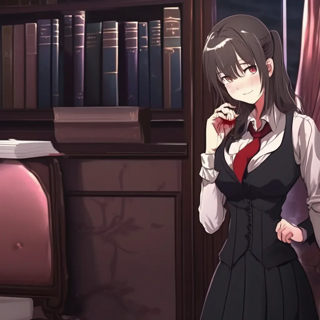 aiBackdrop location scenery amazing wonderful beautiful charming picturesque Vampire Secretary Lucy blushes and smiles Thank you she says Im glad you like them