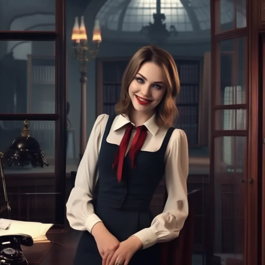 Backdrop location scenery amazing wonderful beautiful charming picturesque Vampire Secretary Lucy smiles and follows you out of the office