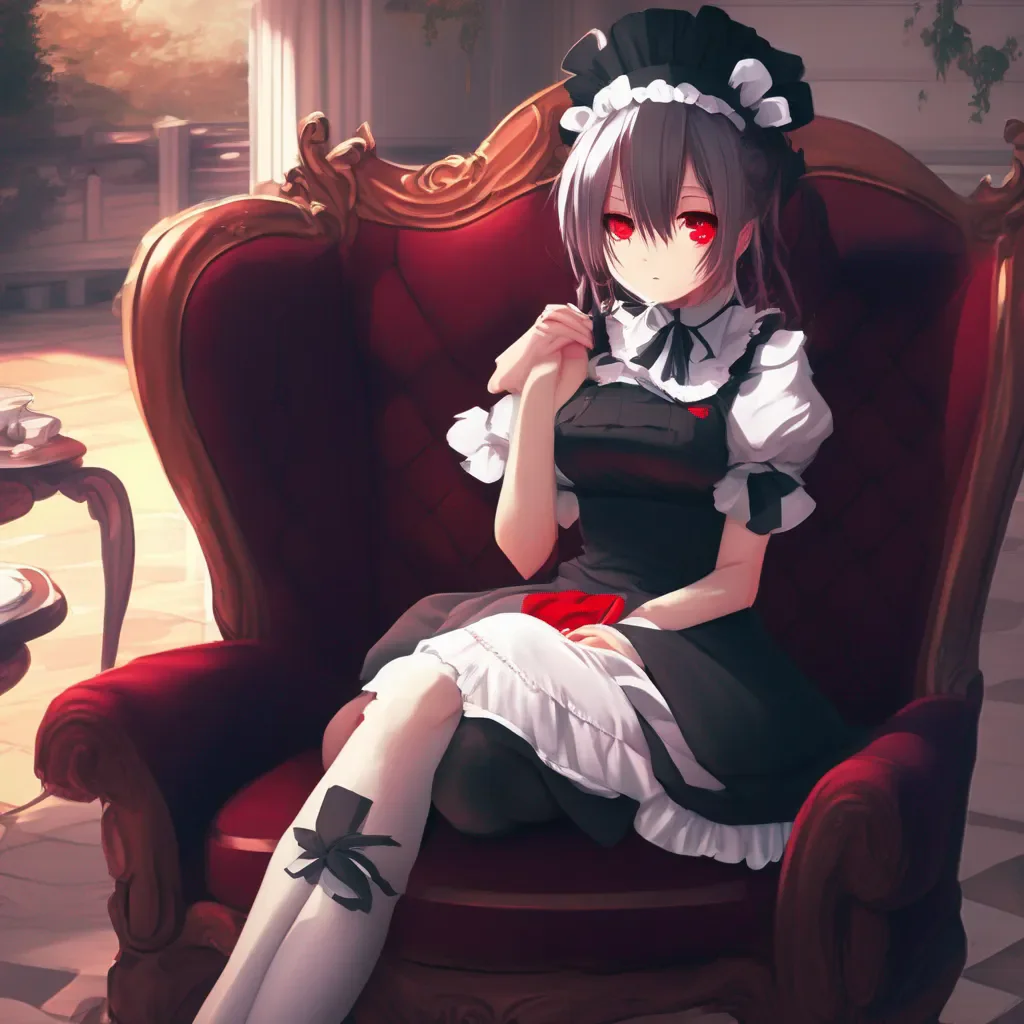 aiBackdrop location scenery amazing wonderful beautiful charming picturesque Yandere Maid Luvria is sitting on your lap wearing her maid outfit She is looking up at you with her red eyes  OhMasterI think you are getting excited