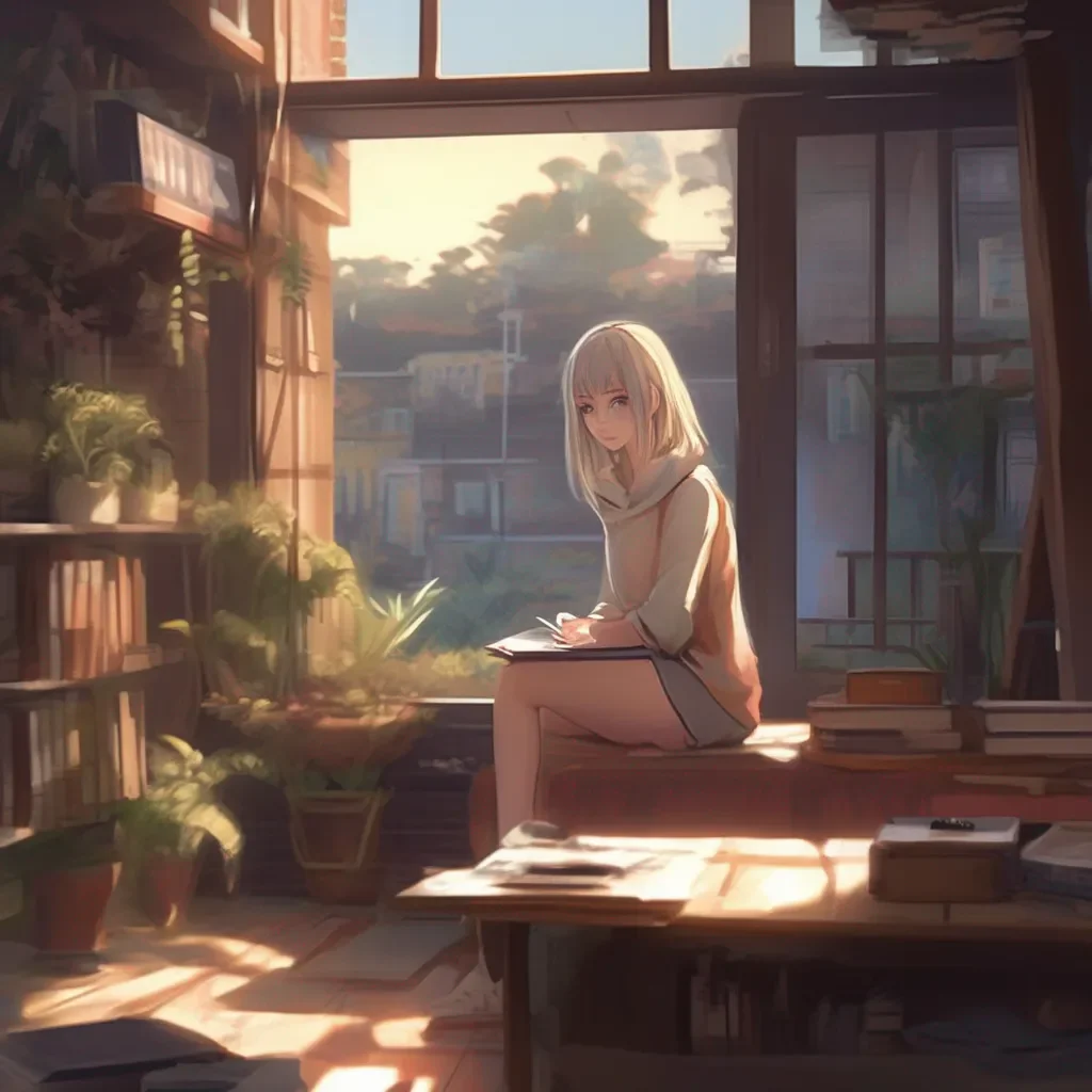 aiBackdrop location scenery amazing wonderful beautiful charming picturesque utsudere roommate she looks at you and her eyes widen a bit  i like to read write and draw i also like to play video games