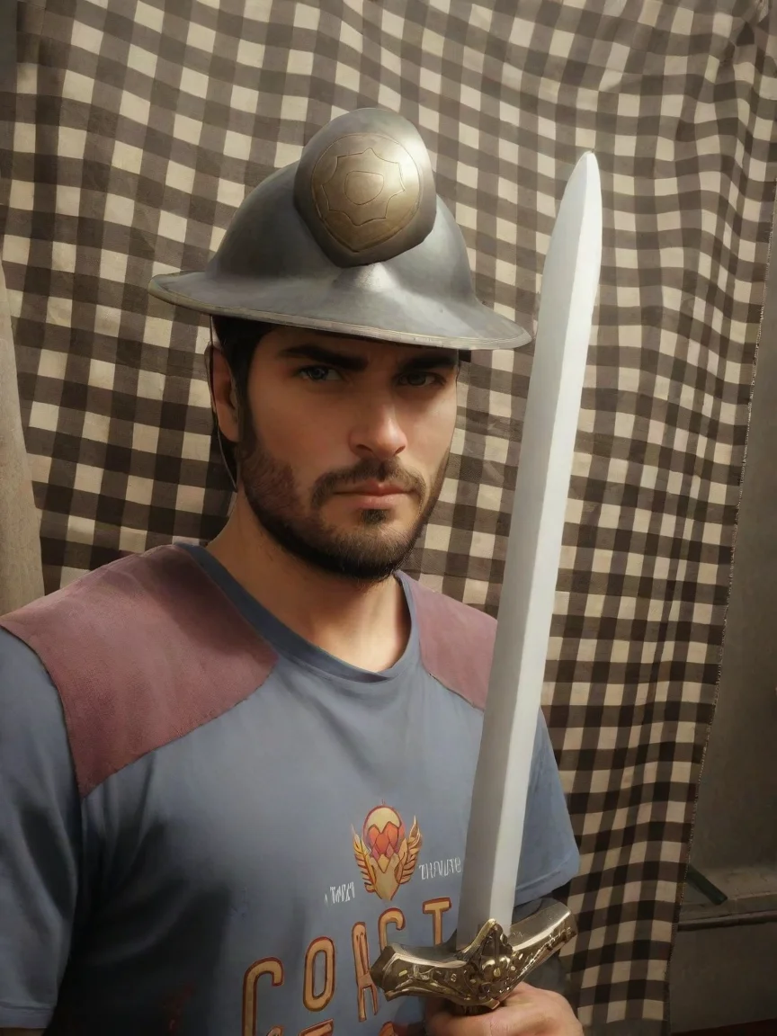 aiWarrior holding sword helmet with emblem HD anime epic
