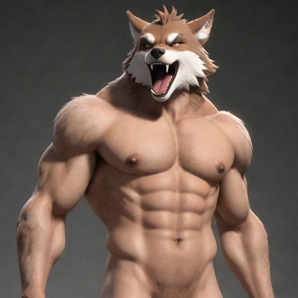 aia animated male shirtless buff wolf furry open mouth 