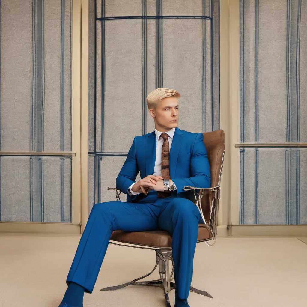 aia blond man in blue suits sits on a chair amazing awesome portrait 2