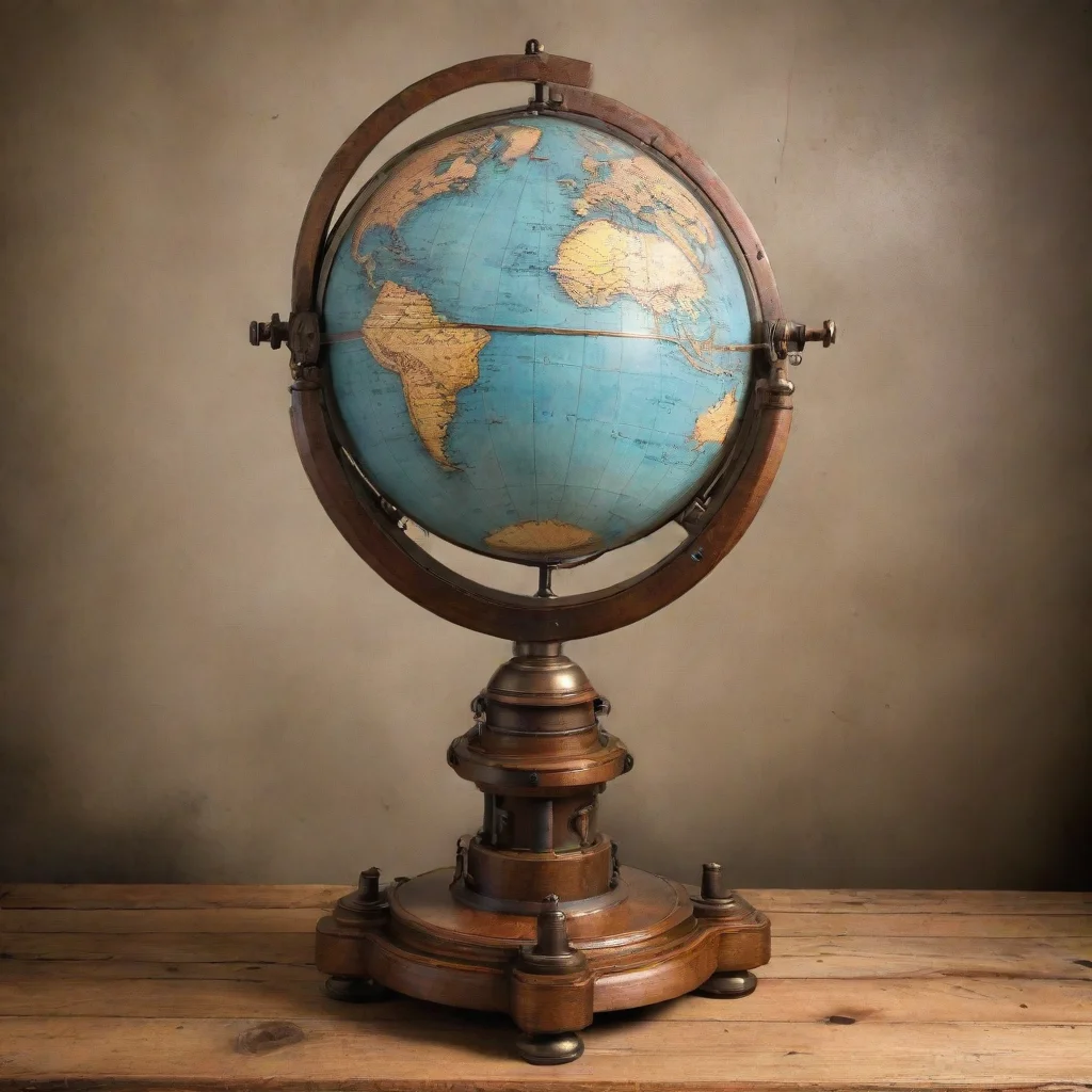 aia blueprint of steampunk style antique globefully displayed wooden base prop design heavy machine armorearth  world map 