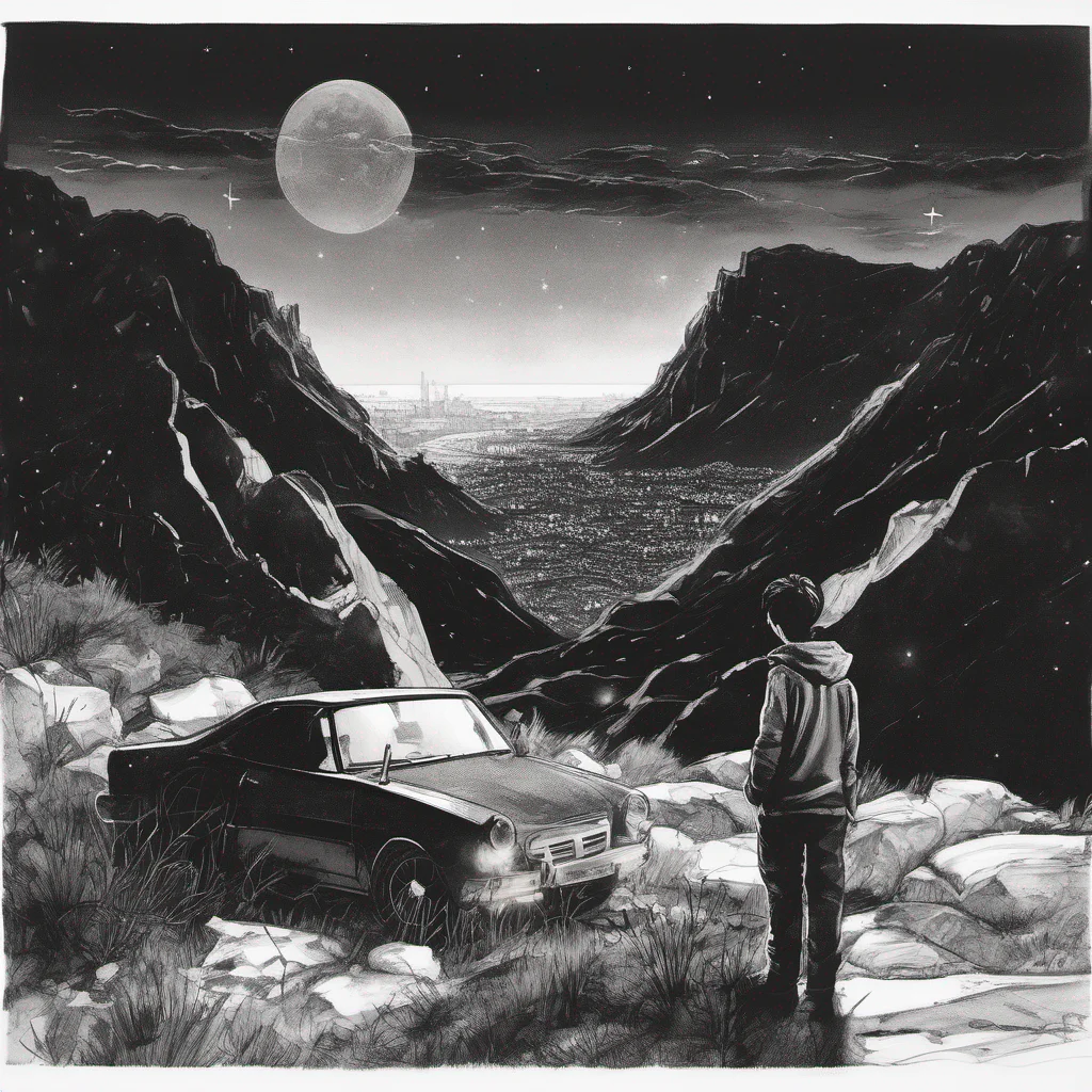 aia boy withh car on a mountain edge looking at the city at night  good looking trending fantastic 1