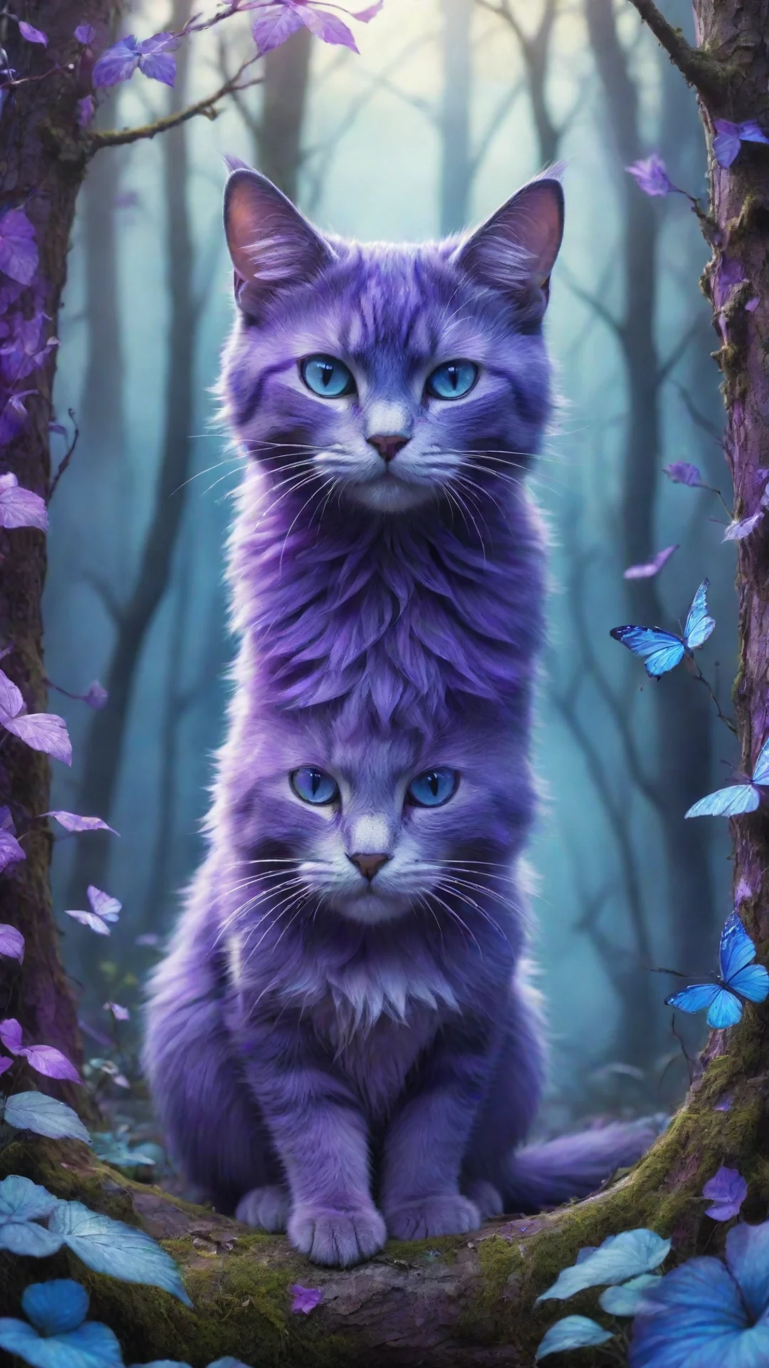 aia cat fantasy art in an enchanted forest with purple and blue colors  hdtall