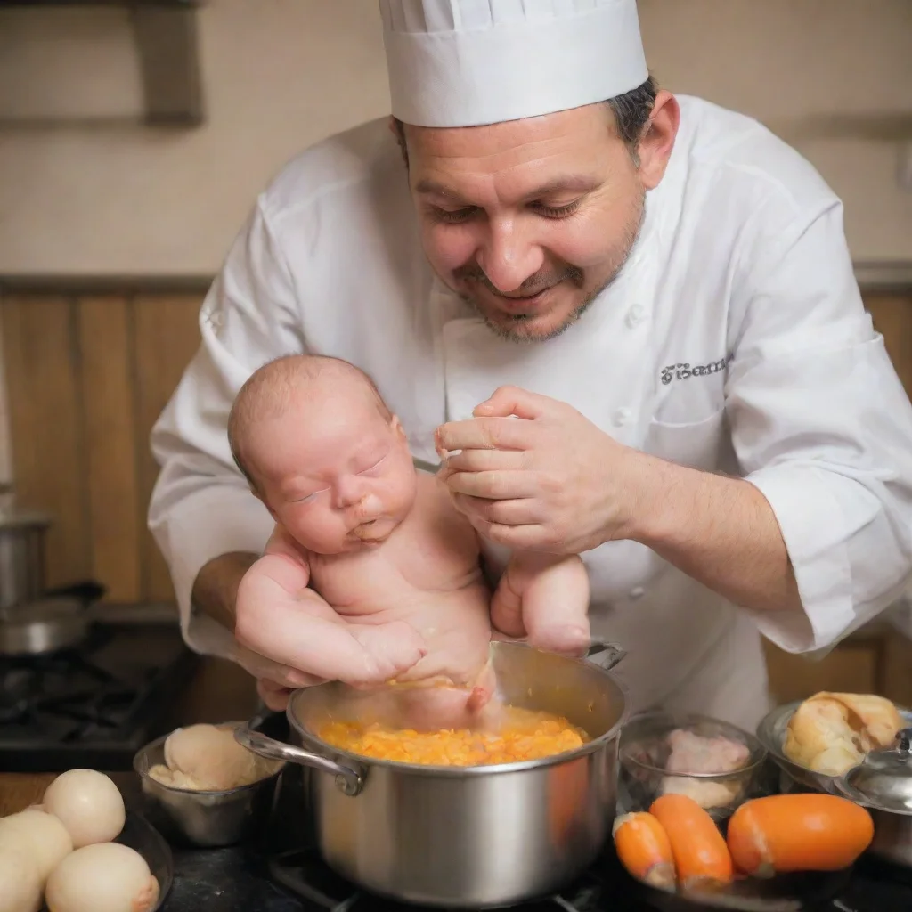 aia chef cooking a newborn baby in a pot