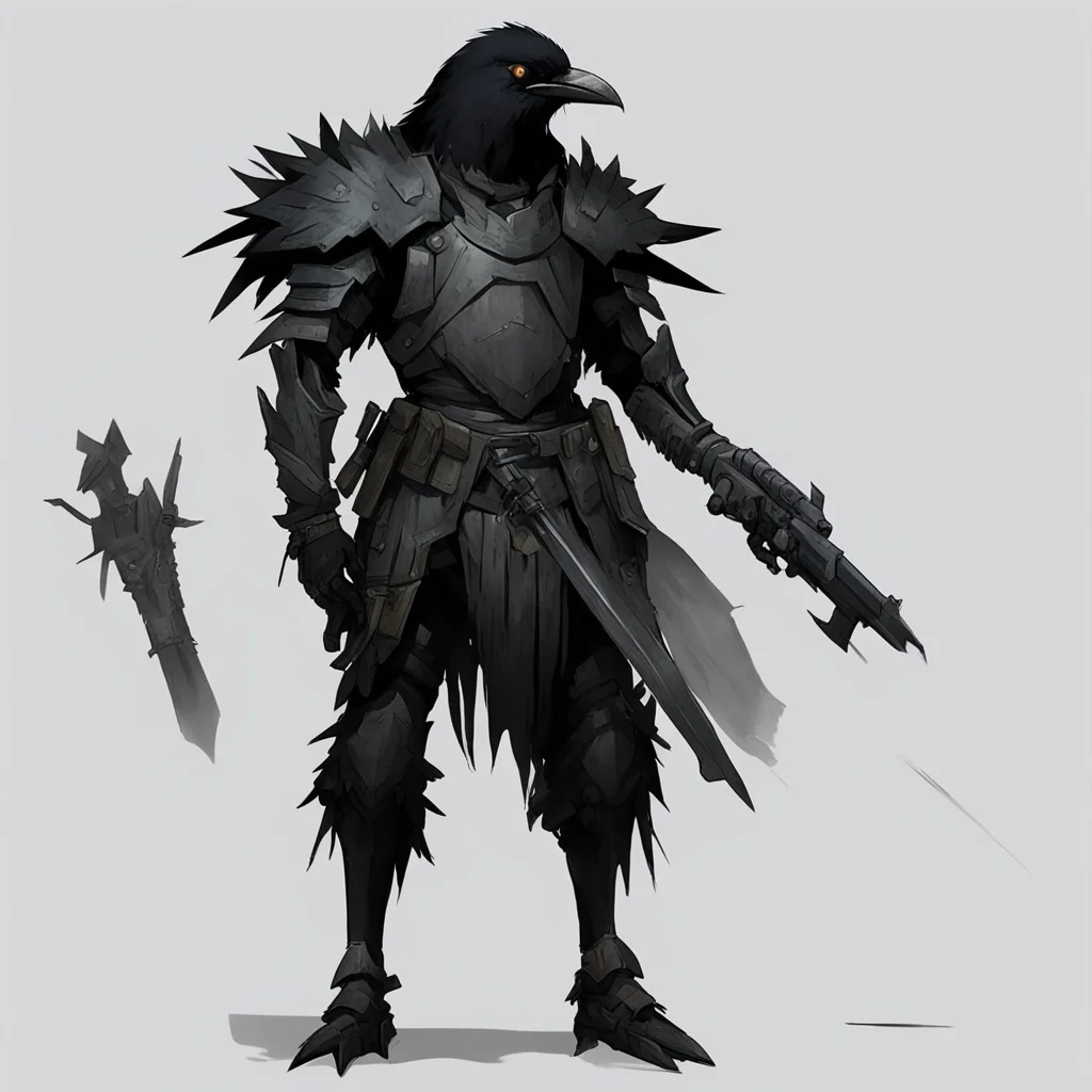 aia crow person  full  armor with dual weapons and a scar on left eye concept art confident engaging wow artstation art 3