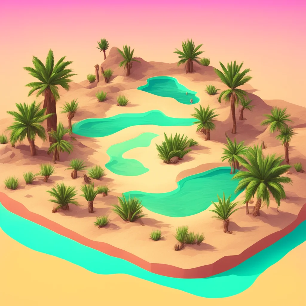 aia desert with an oasis in isomatric style