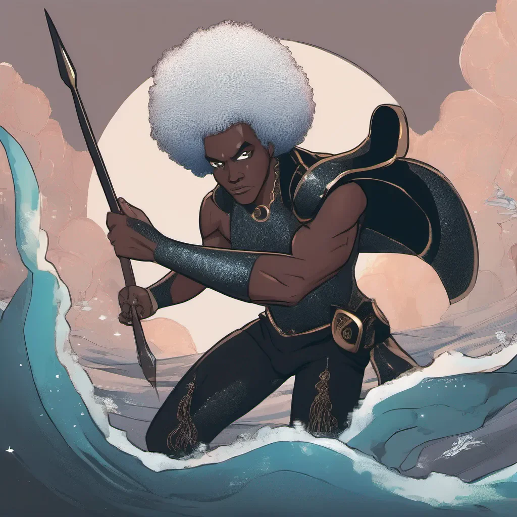 aia ethereal black mermaid man with a afro and a spear confident engaging wow artstation art 3