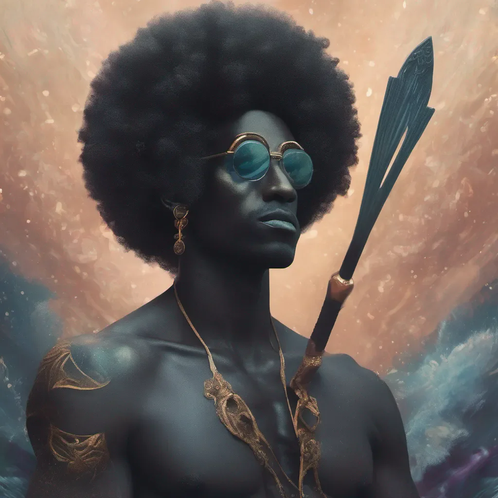 aia ethereal black mermaid man with a afro and a spear