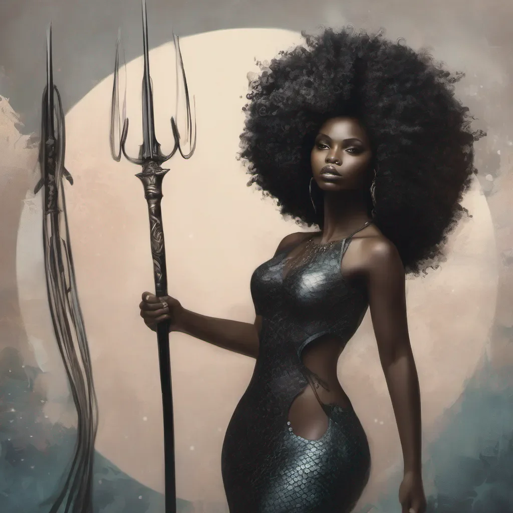 aia ethereal black mermaid womain with a afro and a spear confident engaging wow artstation art 3