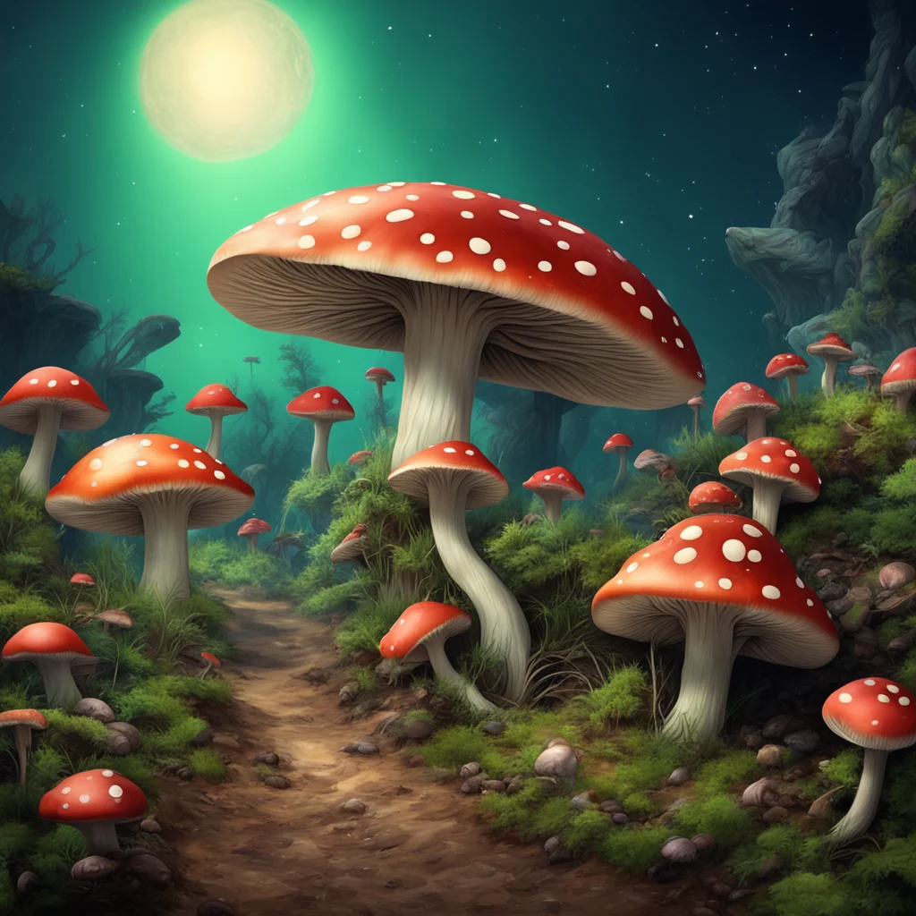 aia fantastic planet where beetles and fantastic mushrooms live. realistic image