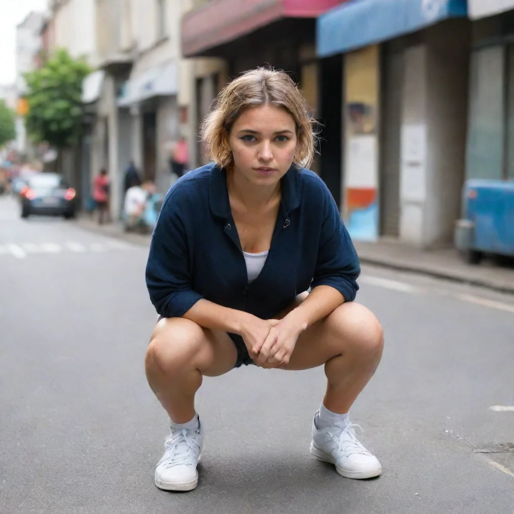 aia female crouch on street.