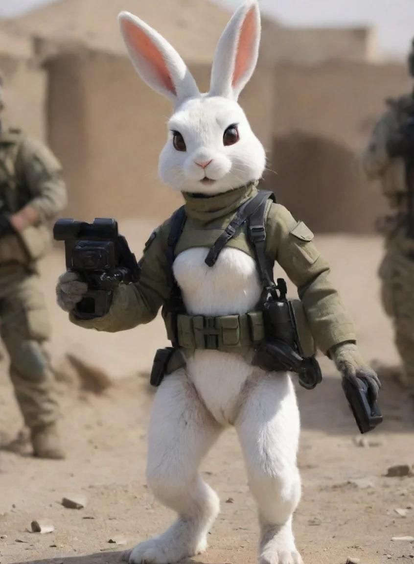 aia femenine anthro furry rabbit woman bobcut with camera in a warzone hd portrait43