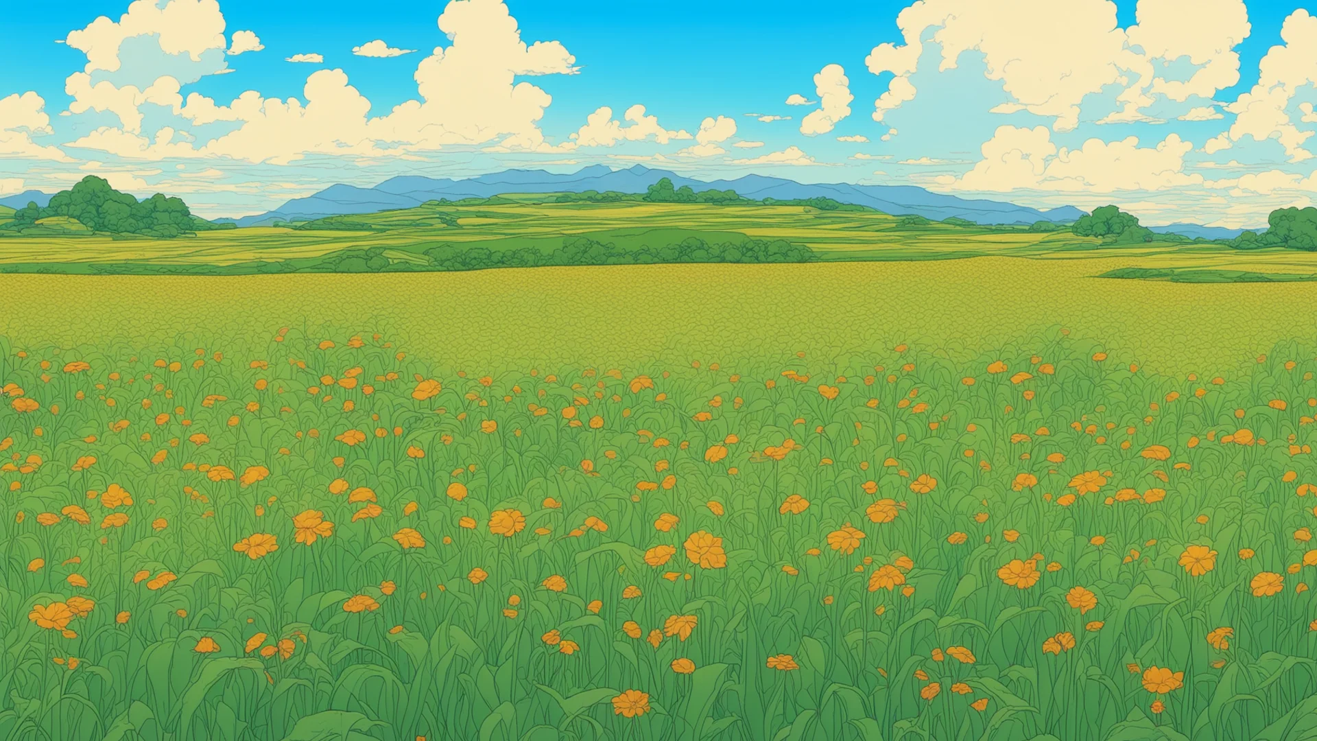 aia field of crops growing designed by moebius ghibli ian wallpaper wide