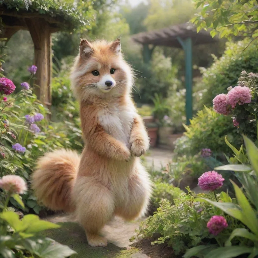 aia furry women at the garden with beautifull nature