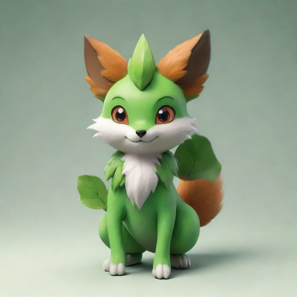 aia green fox pokemon with a leaf on its head