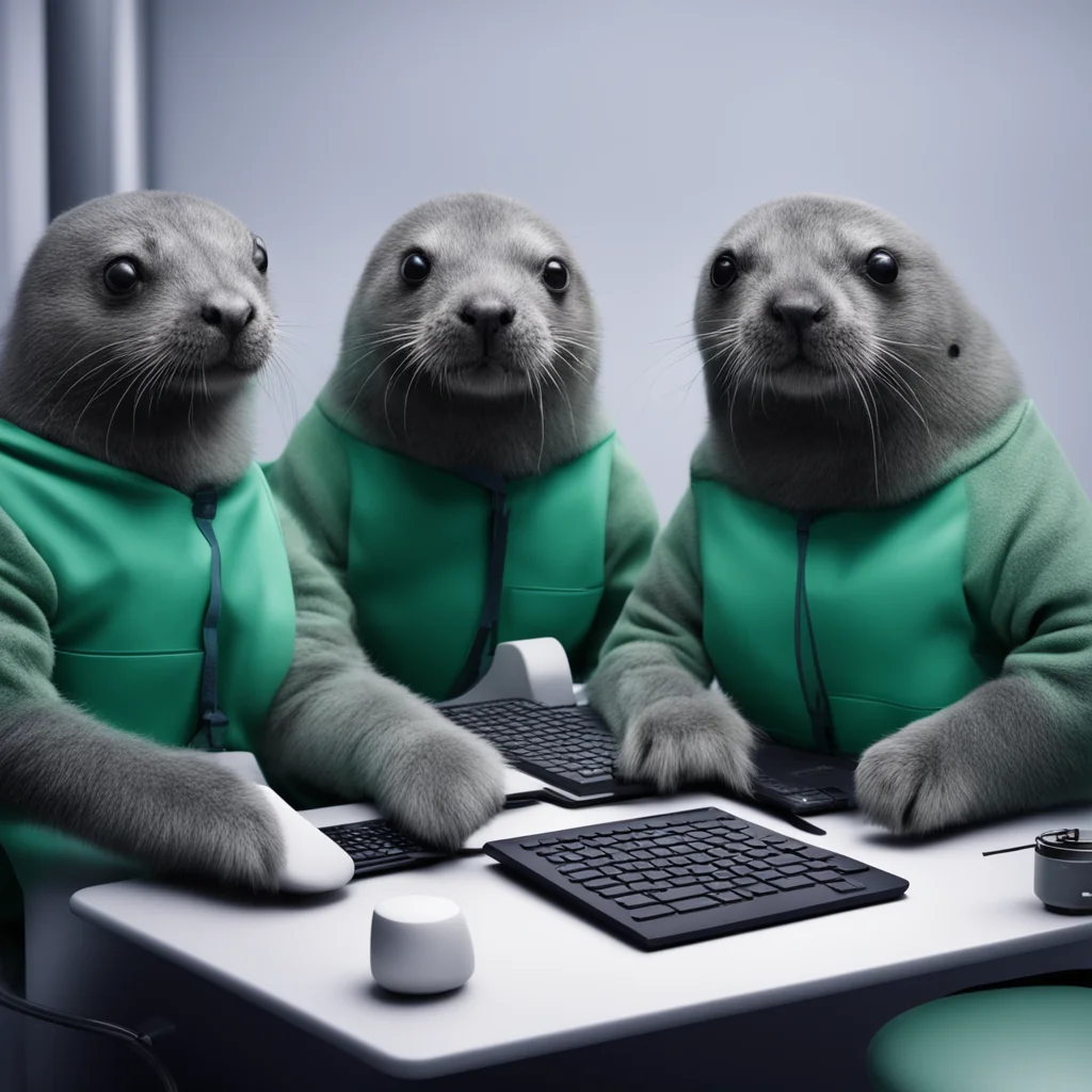 aia group of seals using computers with hacker outfits amazing awesome portrait 2