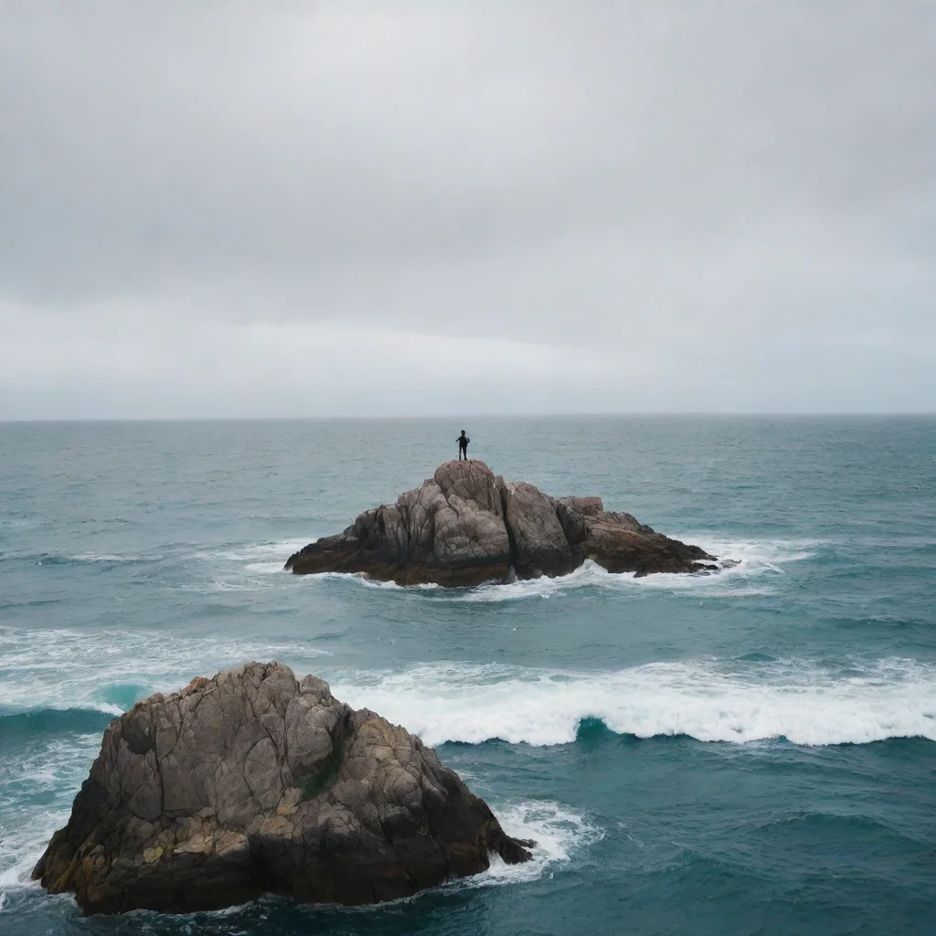 aia human standing on a rock in middle of ocean